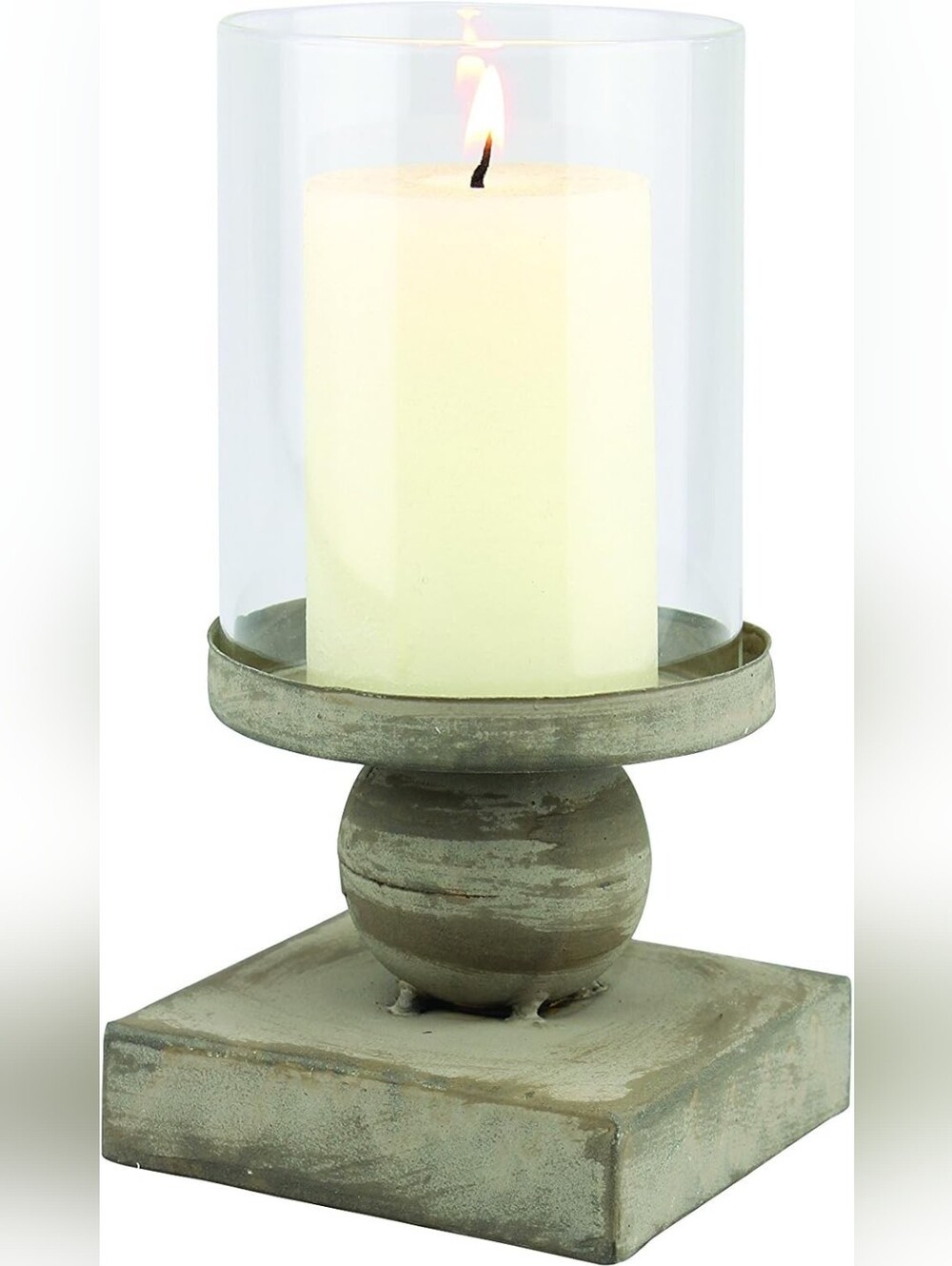 NEW Box Stonebriar Zinc Metal Pillar Candle Holder w/ Removable Glass  Hurricane